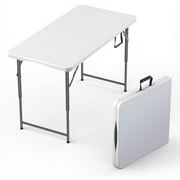 PXXOO Foldable Table Adjustable Height with Built in Handle, Steel Legs | Heavy Duty Portable | Perfect for Party, Dining, Wedding, Events, Picnic Indoor, Outdoor, Camping,Folding,4 FT,White